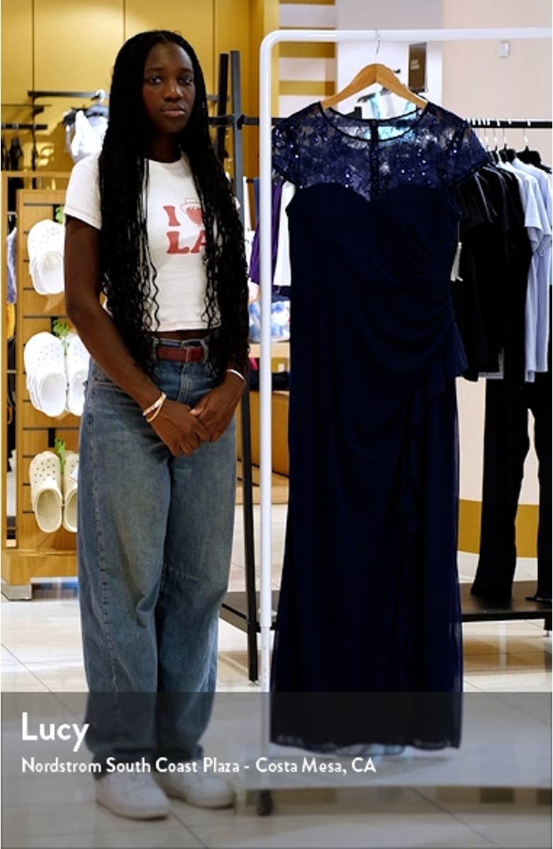 Sequin Floral Mixed Media A-Line Gown, sales video thumbnail