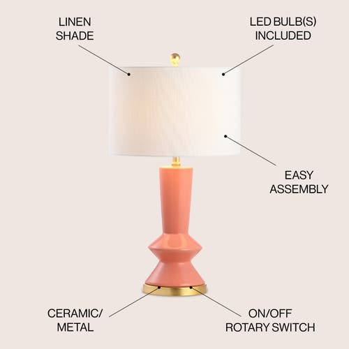Jonathan Y Ziggy Ceramic/iron Contemporary Glam Led Table Lamp In Coral/brass Gold
