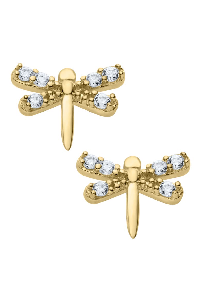 14K Gold & Cubic Zirconia Dragonfly Stud Earrings, Main, color, GOLD