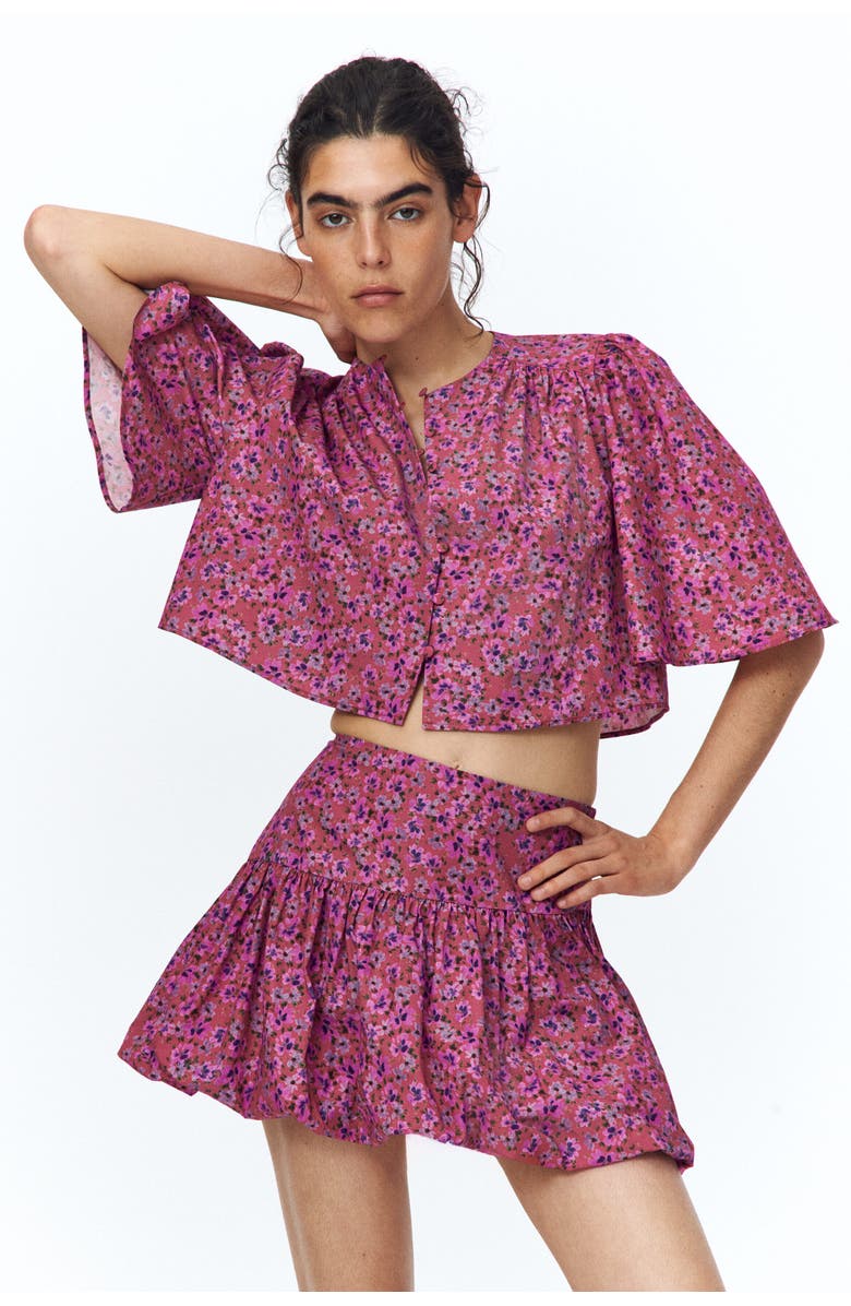 H&M Short cotton blouse, Alternate, color, Dark Pink/Floral