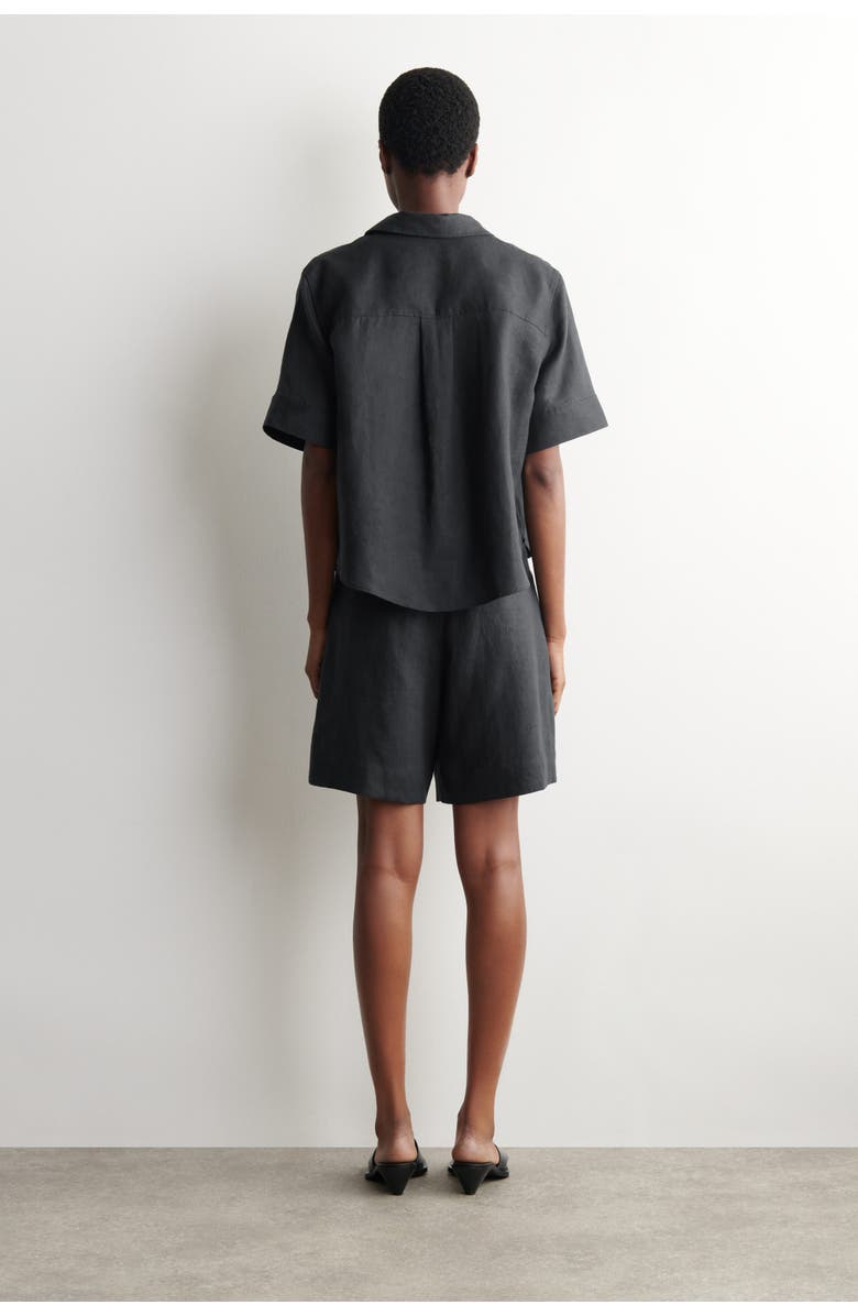 COS Tailored Elasticated Linen Shorts, Alternate, color, Black