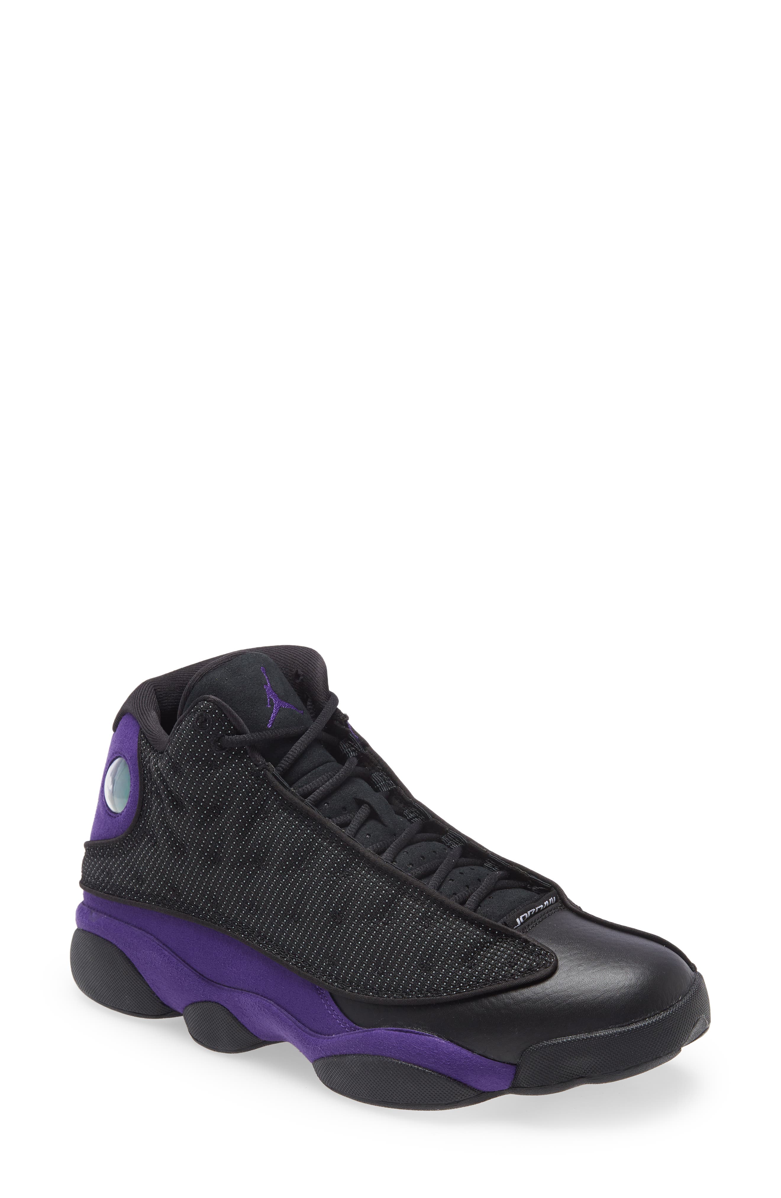 Air Jordan 13 Retro High Top Sneaker, Main, color, BLACK/ PURPLE/ WHITE