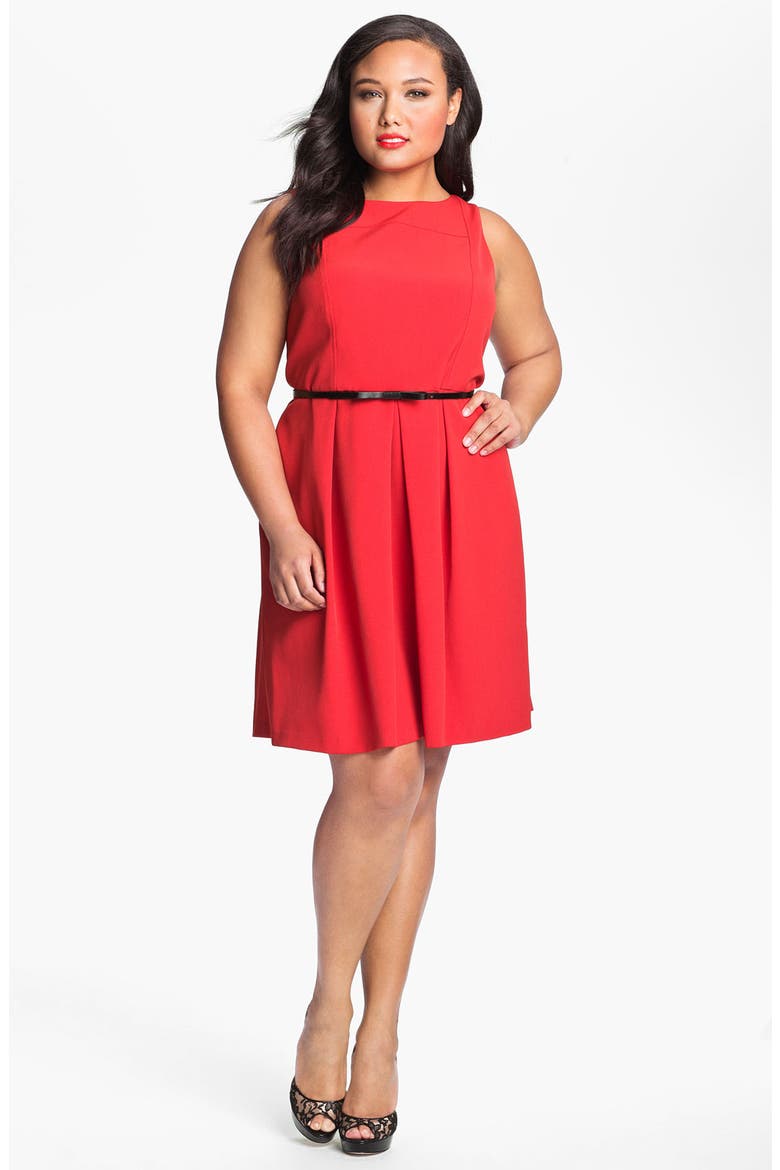 Belted A-Line Dress, Main, color, RED