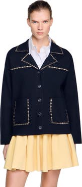 SANDRO Studded blazer collar cardigan