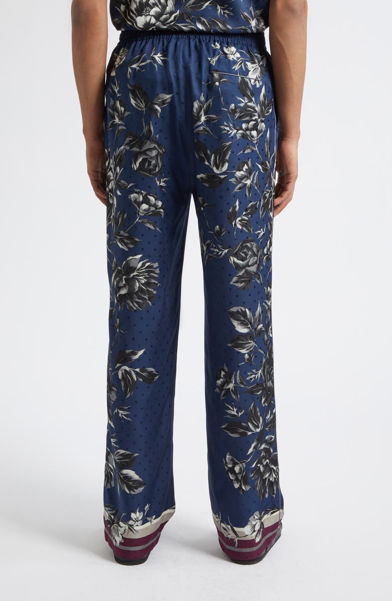 Dolce&Gabbana Peony Print Silk Twill Drawstring Pants, Alternate, color, Peonie Blue