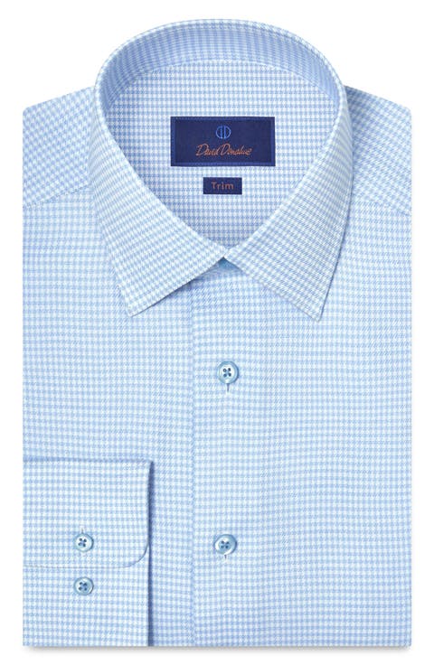 Trim Fit Microcheck Stretch Cotton Twill Dress Shirt