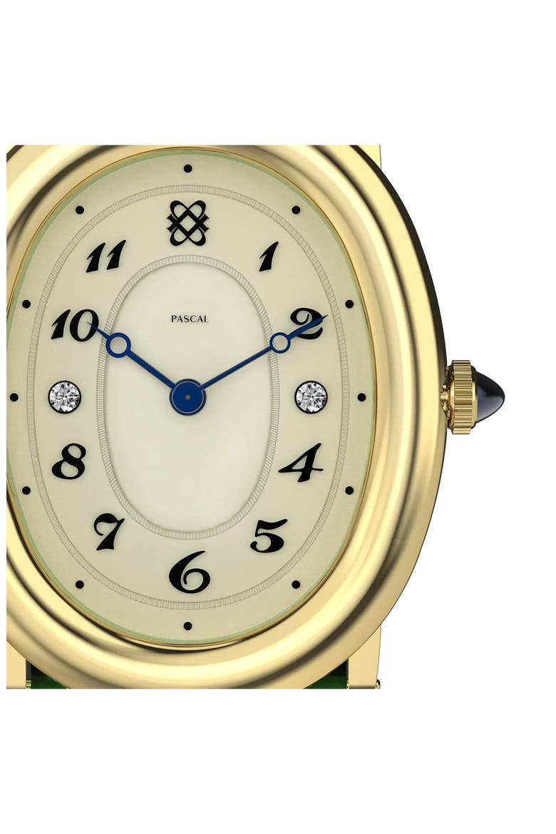 Oval Bubble Lab Grown Diamond Leather Strap Watch, 24mm x 30mm, Alternate, color, LUSH GREEN