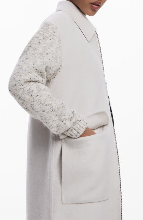 Desigual Mixed Media Longline Overcoat In White