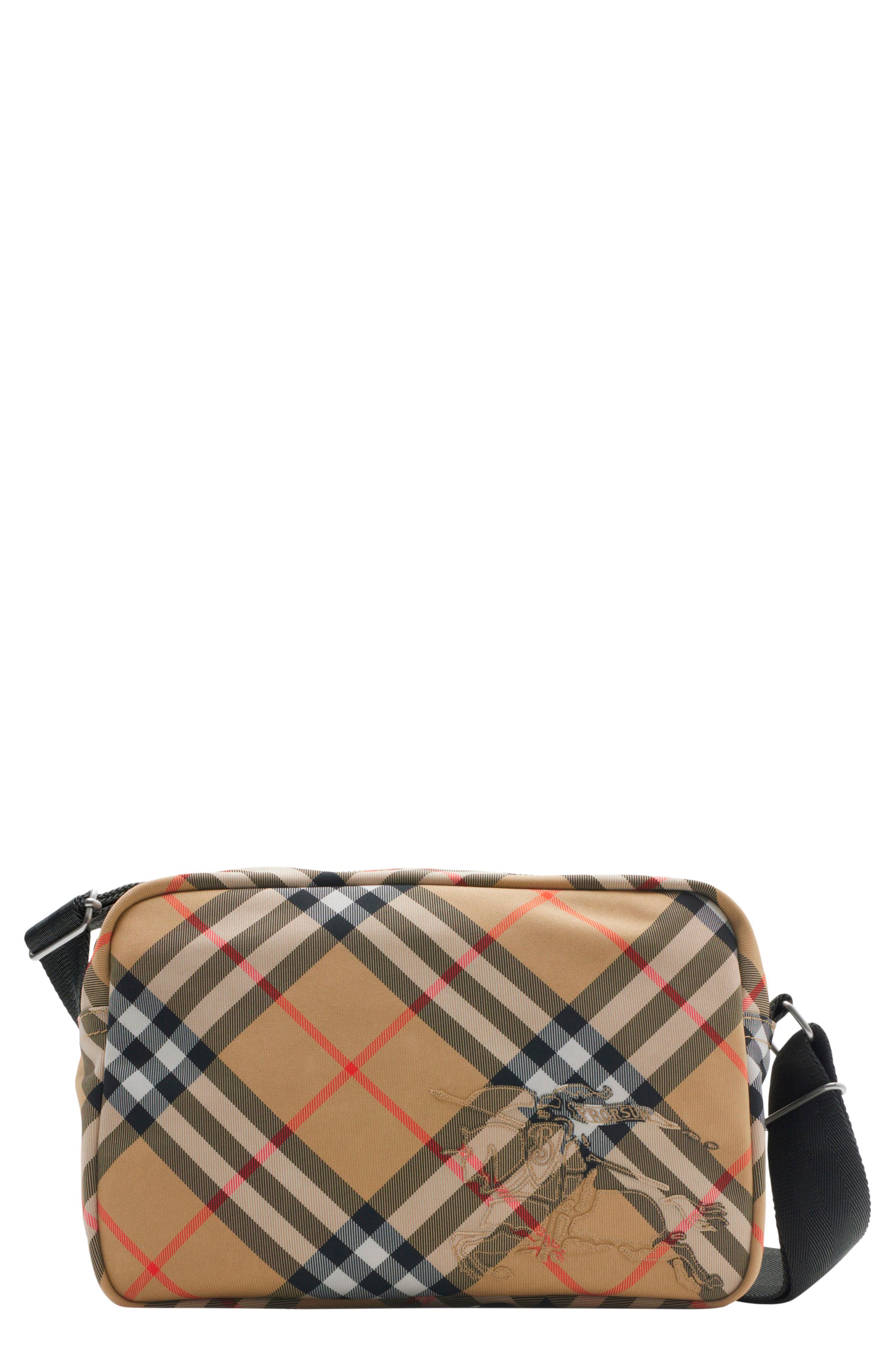 Burberry Equestrian Knight Check Crossbody Bag, Main, color, Sand