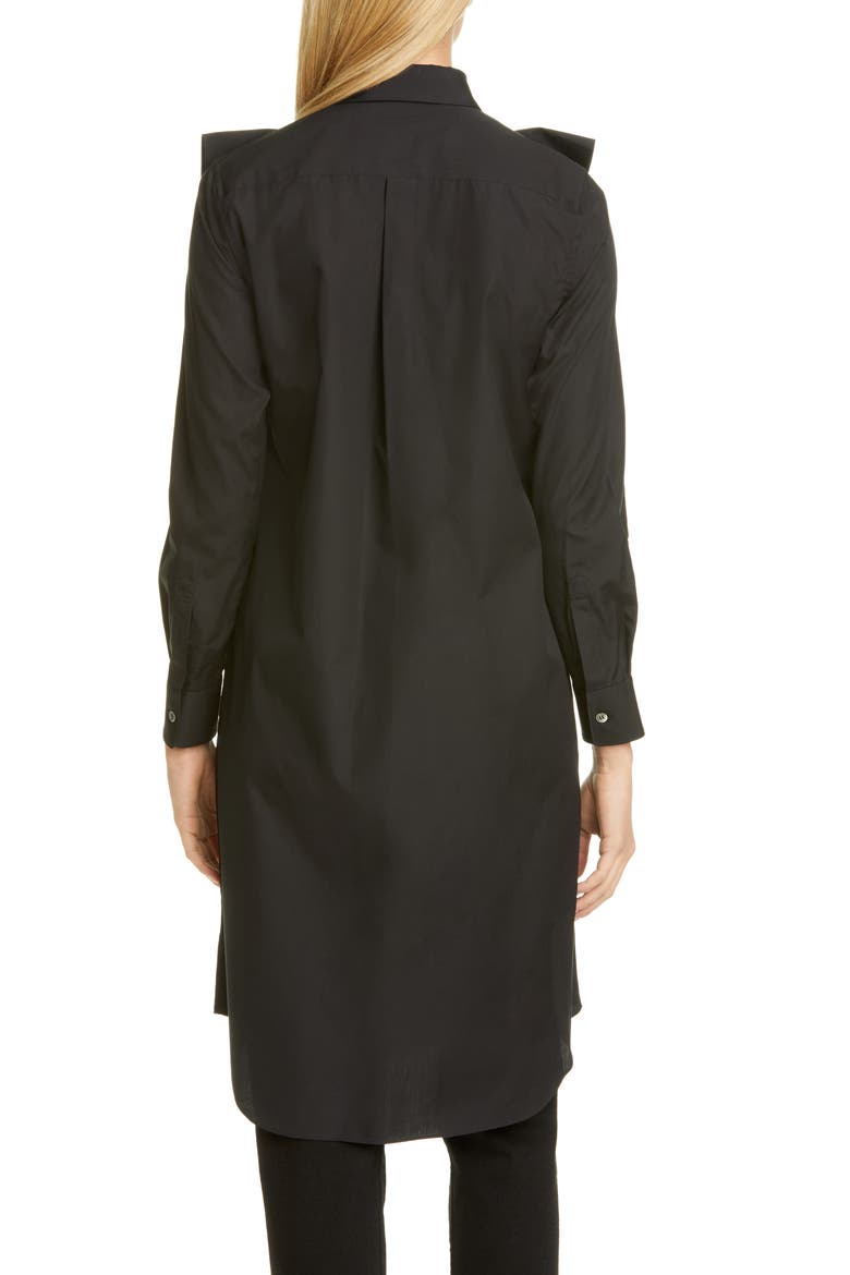 Ruffle Placket Long Cotton Shirt, Alternate, color, BLACK
