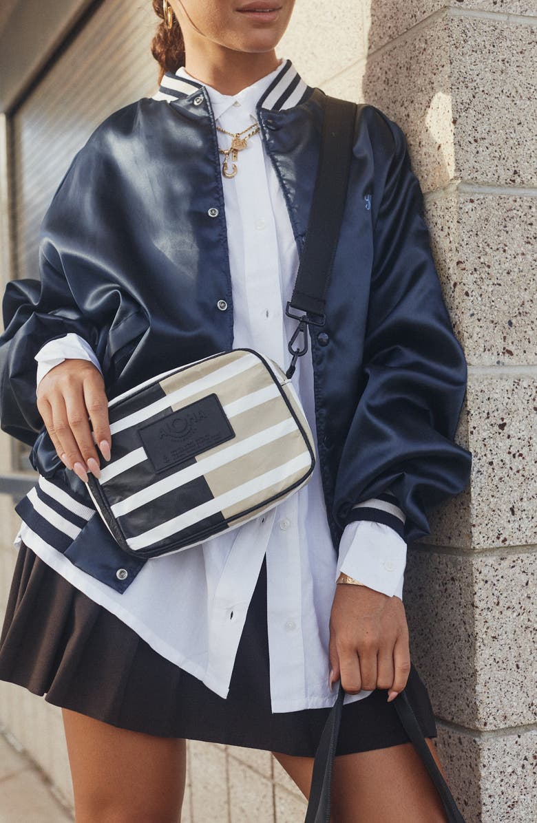 Aloha Collection Sporty Stripe Le Tour Water Resistant Tyvek<sup>®</sup> Crossbody Bag, Alternate, color, Black/ Latte