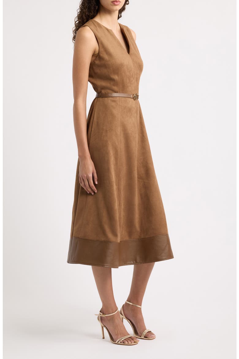 Faux Suede & Faux Leather Midi Dress, Alternate, color, DARK SABLE