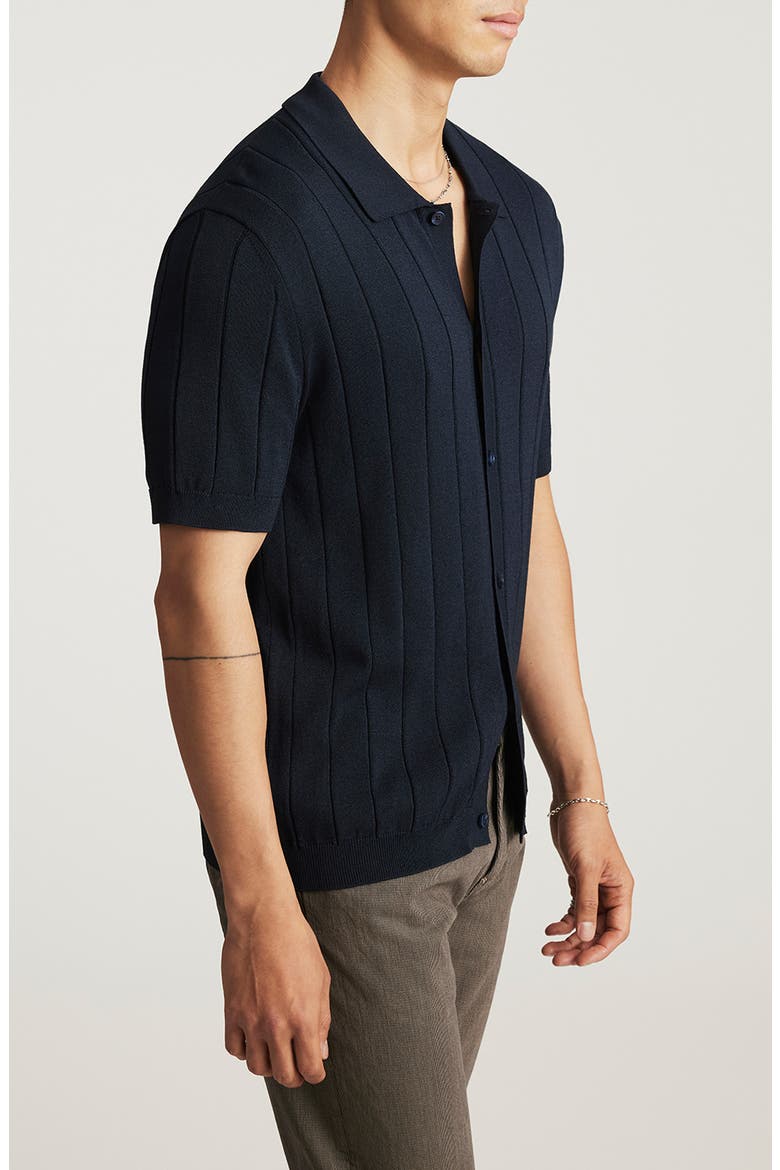 Edition Slim Fit Short Sleeve Knit Button-Up Shirt, Alternate, color, TOTAL ECLIPSE