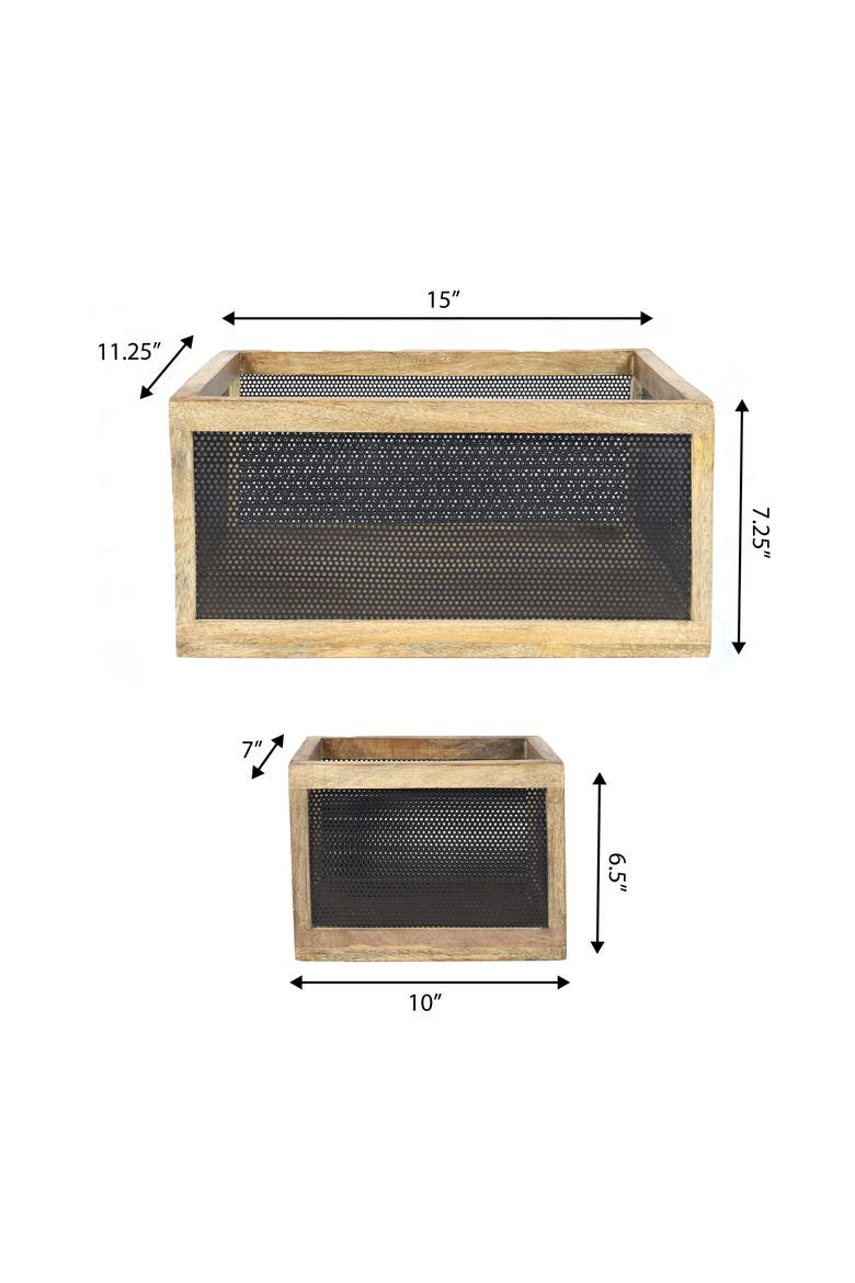 Fallon Modern Minimalist Handmade Wooden Metal Nesting Storage Baskets, Alternate, color, Black/Natural