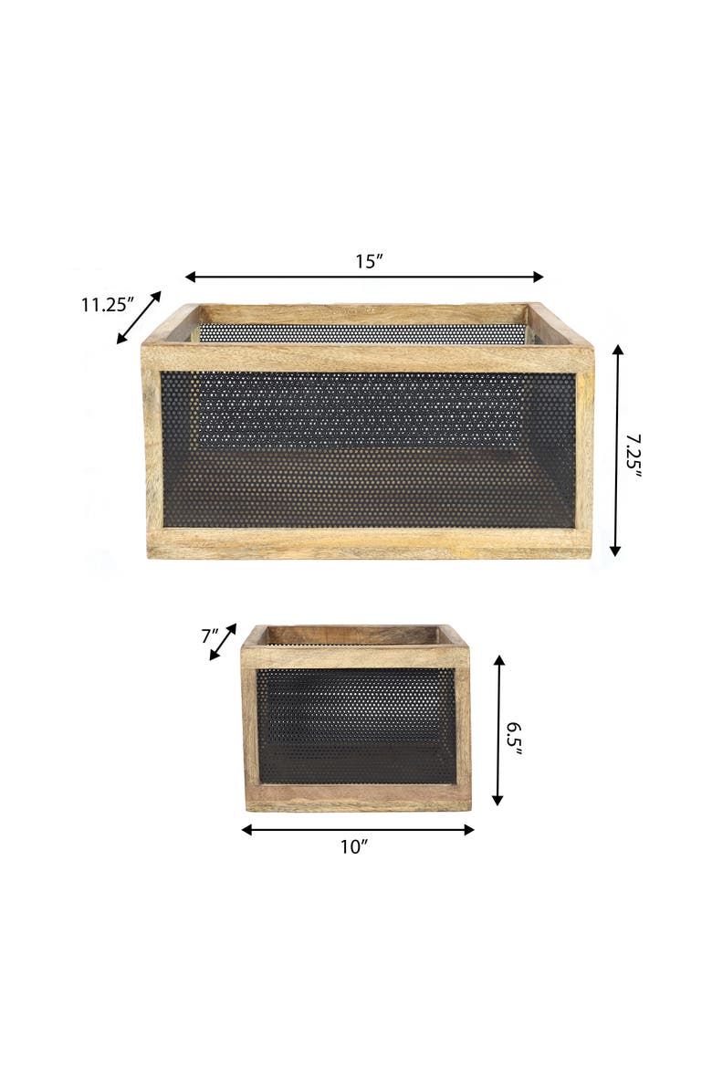 HAPPIMESS Fallon Modern Minimalist Handmade Wooden Metal Nesting Storage Baskets, Alternate, color, Black/Natural