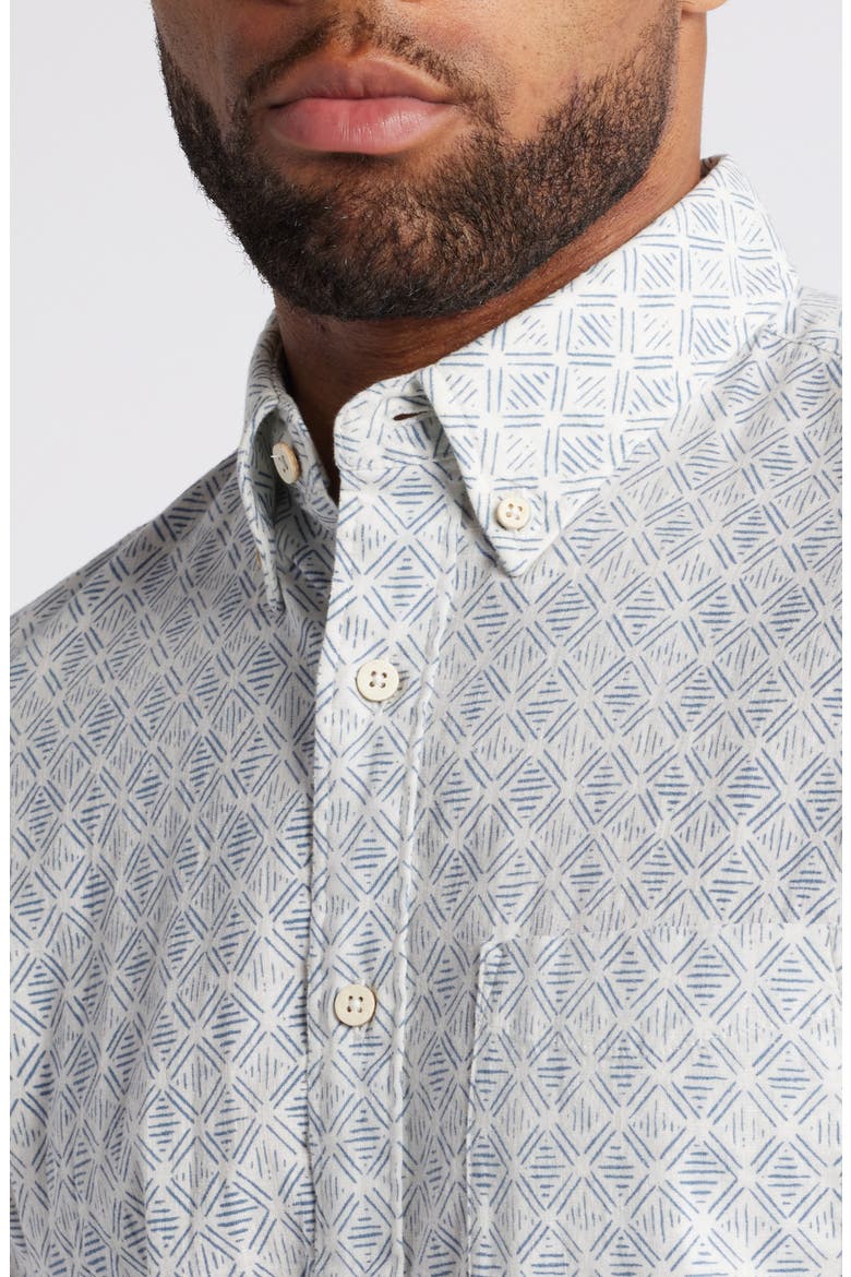 Breeze Short Sleeve Linen Blend Button-Up Shirt, Alternate, color, WHITE WALL ATOLL BLOCK