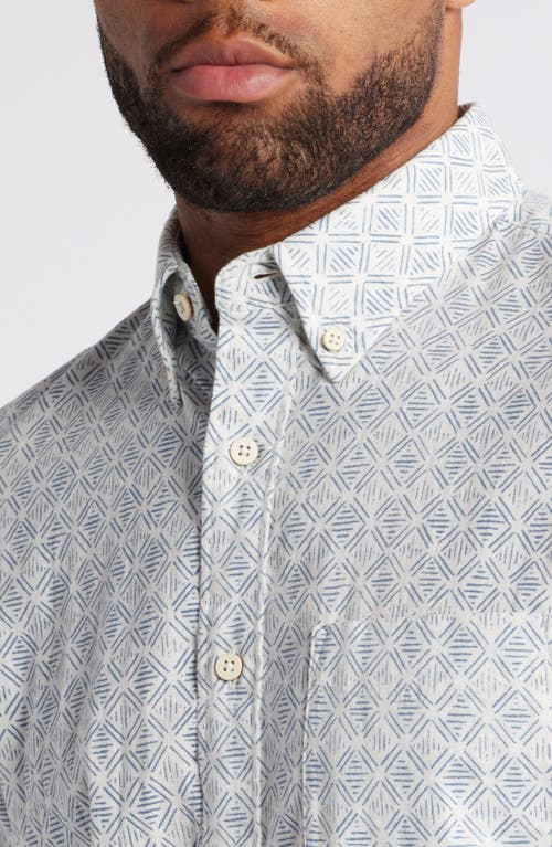 Faherty Breeze Short Sleeve Linen Blend Button-up Shirt In White Wall Atoll Block