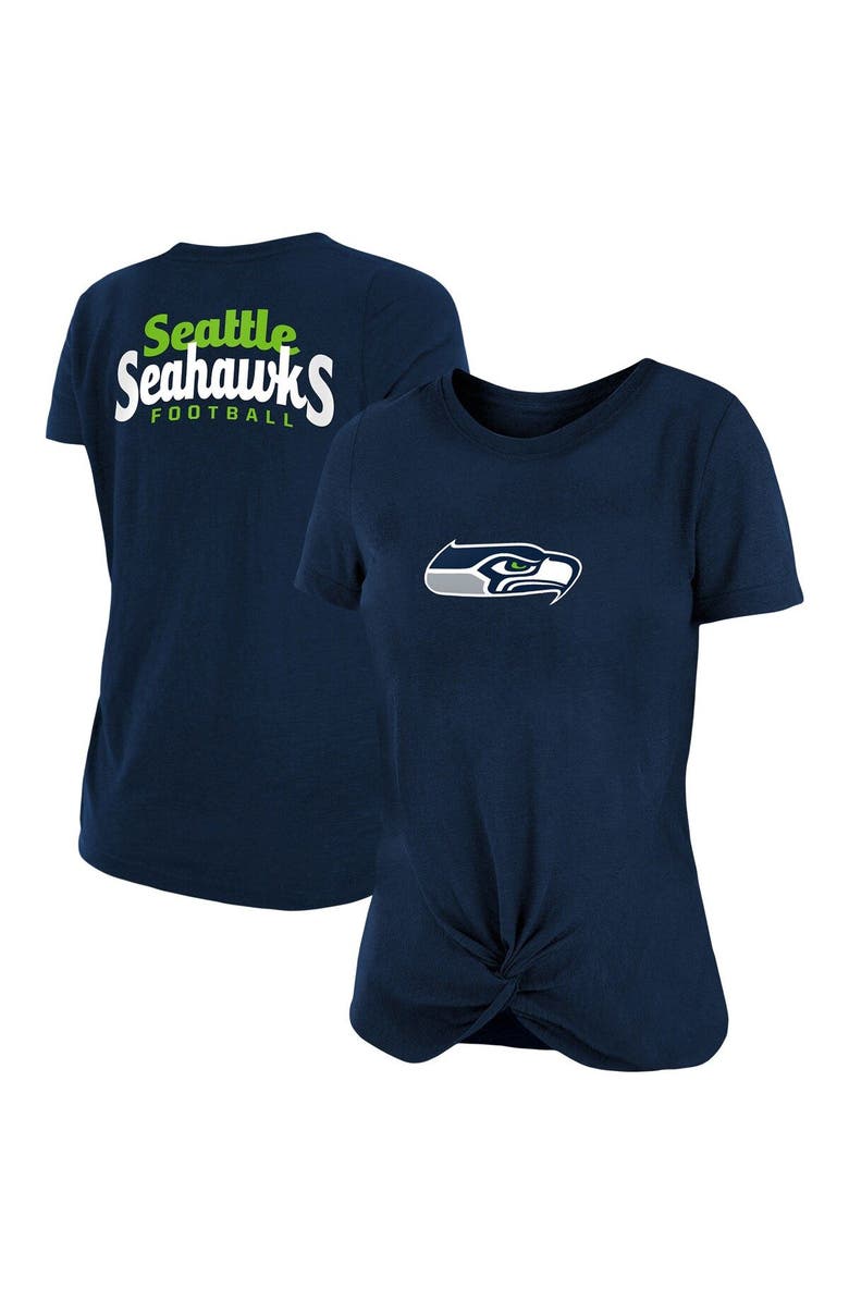 New Era Women's New Era College Navy Seattle Seahawks Slub T-Shirt with Front Twist Knot, Main, color, Navy