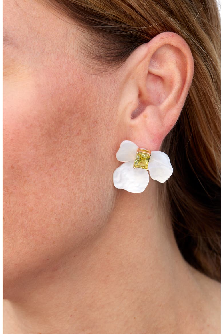 Mother of Pearl Flower Ear Jackets, Alternate, color, YELLOW