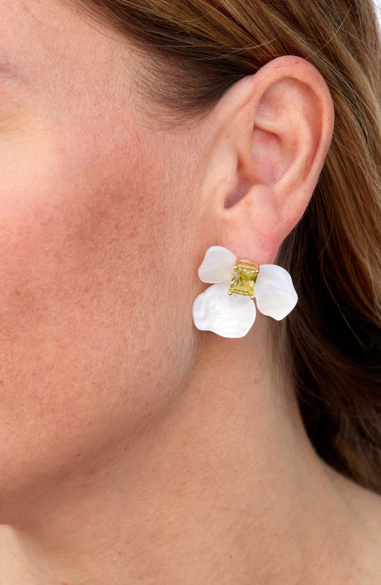 SAVVY CIE JEWELS Mother of Pearl Flower Ear Jackets, Alternate, color, Yellow