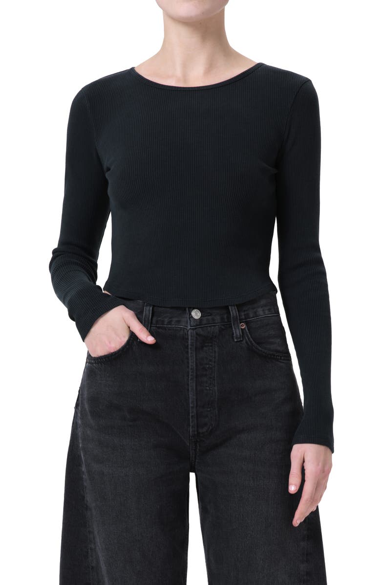 AGOLDE Nova Long Sleeve Crop Rib T-Shirt, Main, color, Beetle