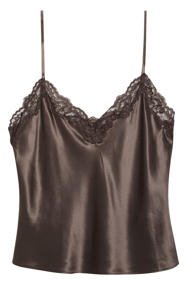 Reformation Teddy Lace Trim Silk Crop Camisole, Main, color, Black Pearl Lace