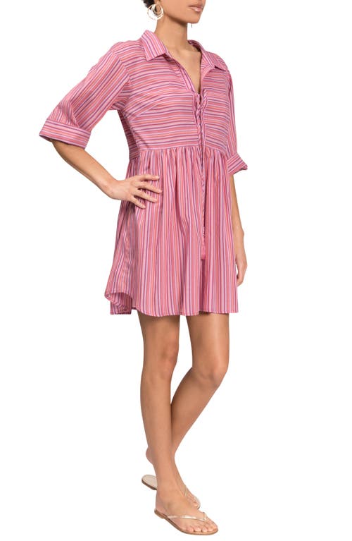 Everyday Ritual Georgina Stripe Cover-up Minidress In Verry Berry Stripe