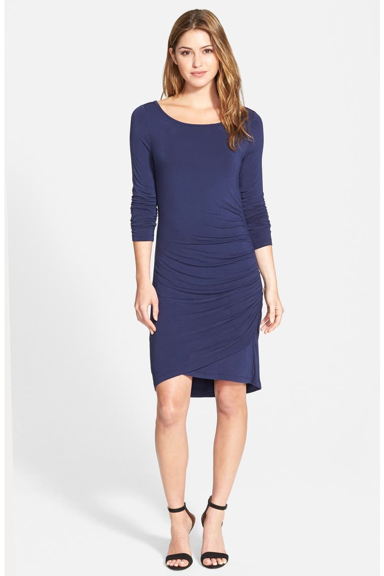 Side Shirred Knit Dress, Main, color, NAVY PEACOAT