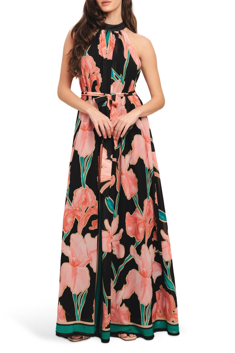Floral Halter Neck Maxi Dress, Main, color, BLACK FLORAL