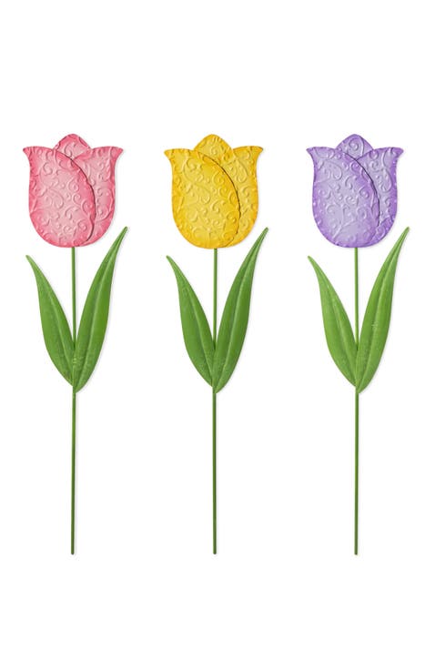 Set of 3 Easter Metal Tulips Yard Stake