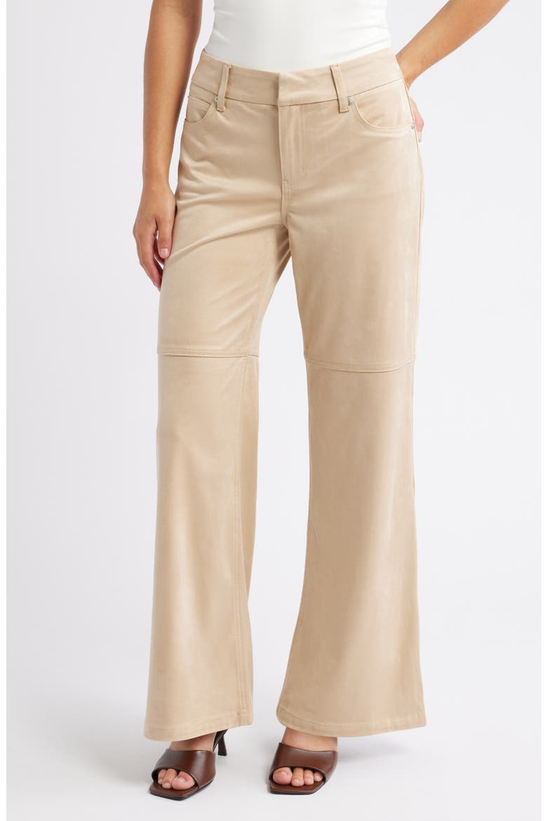High Waist Wide Leg Faux Suede Jeans, Main, color, CHAMPAGNE