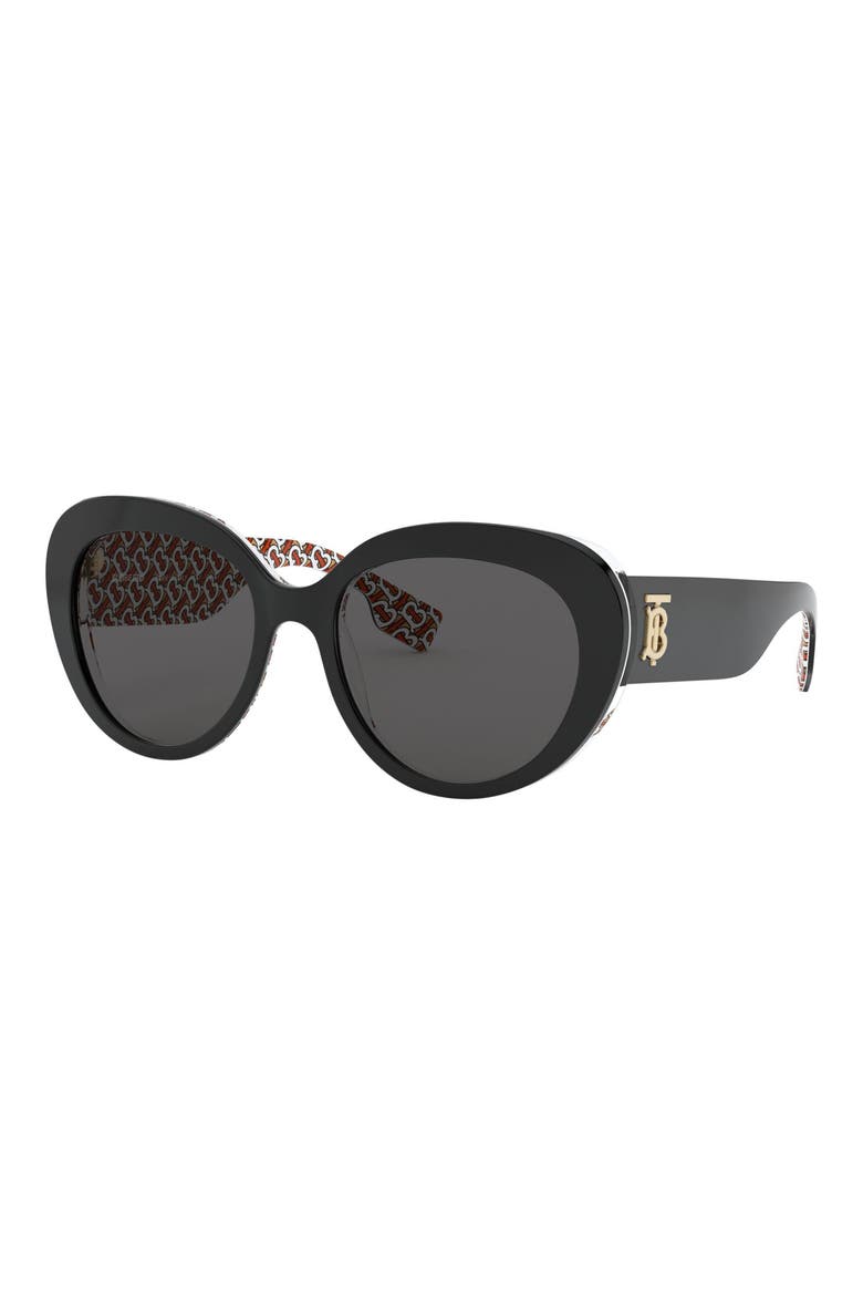 54mm Round Cat Eye Sunglasses, Alternate, color, BLACK/GREY SOLID