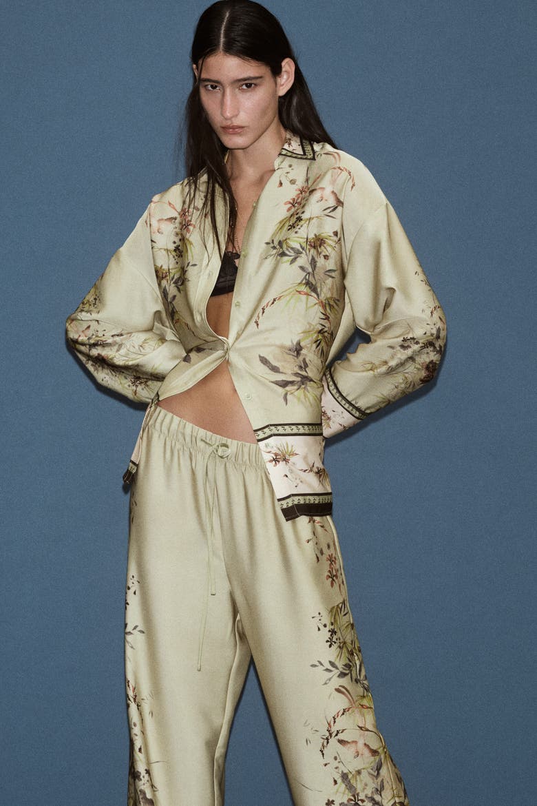 Oversized Patterned Shirt, Alternate, color, Light dusty green/patterned