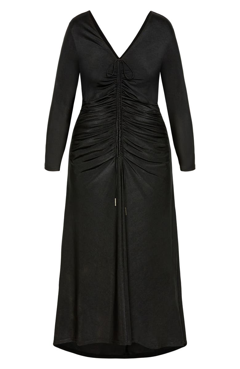 City Chic Avah Long Sleeve Ruched Dress, Alternate, color, Black
