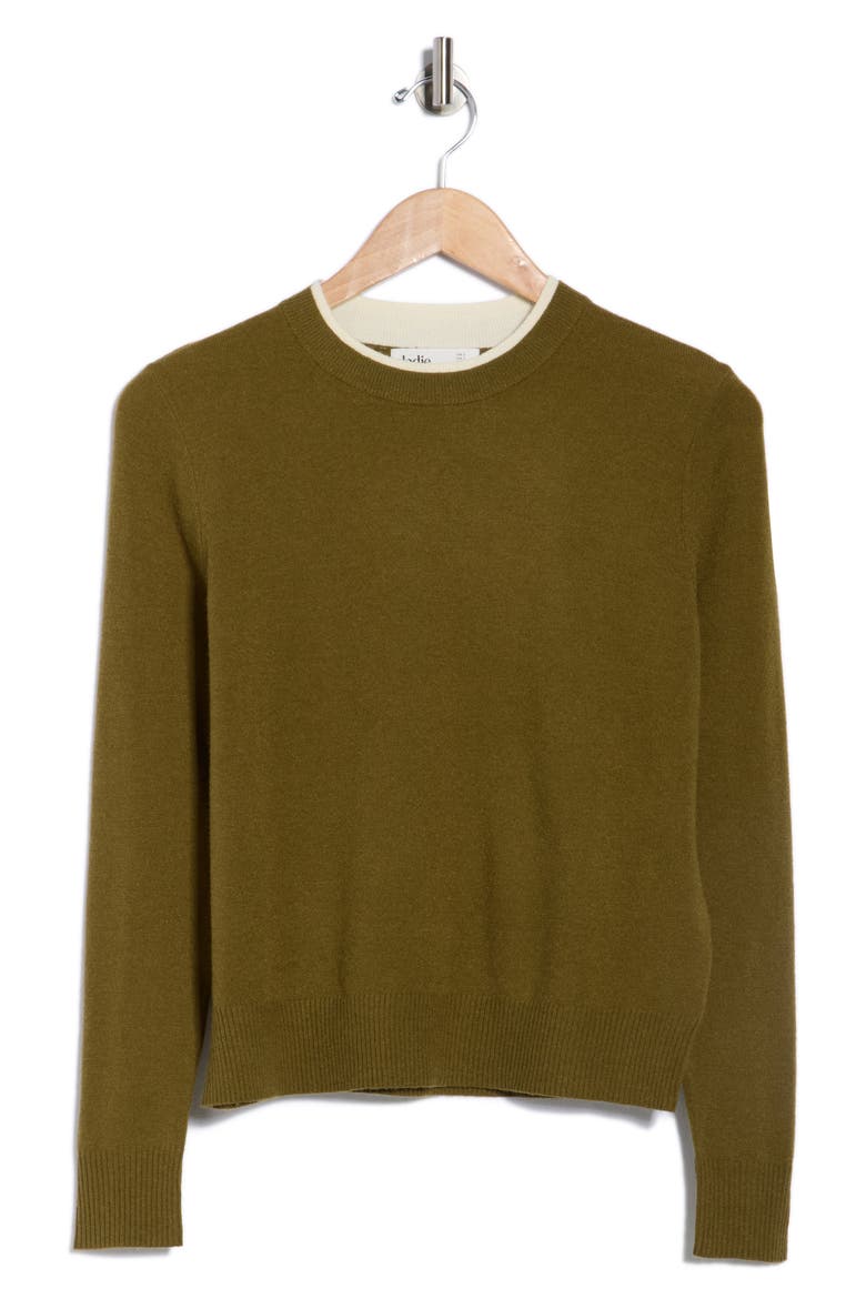 Tipped Crewneck Sweater, Alternate, color, DK.OLIVE