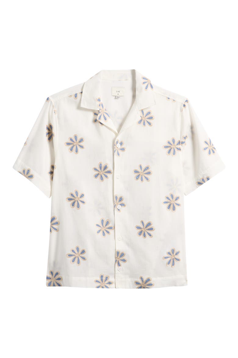 Daisel Floral Embroidered Cotton Camp Shirt, Main, color, WHITE