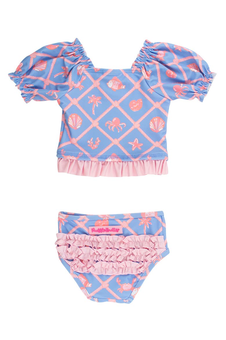 UPF50+ Puff Sleeve Ruffle Tankini 2-Piece Swimsuit, Alternate, color, Tropical Trellis