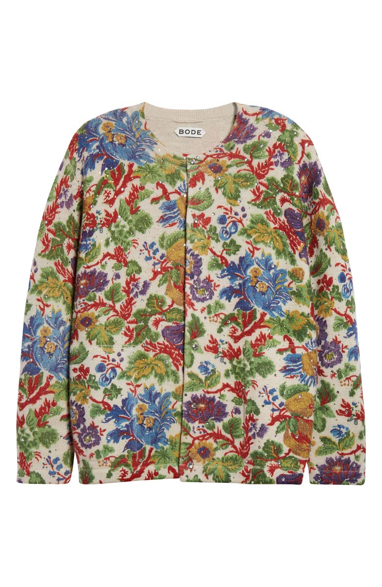 Bode Crystal Embellished Floral Wool Cardigan, Alternate, color, 