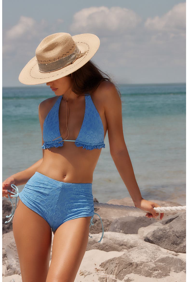Ginny Ruched Jacquard Bikini Bottoms, Alternate, color, BONNIE BLUE
