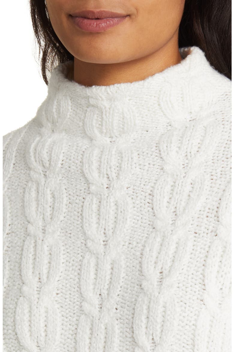 Cable Knit Funnel Neck Sweater, Alternate, color, IVORY CLOUD