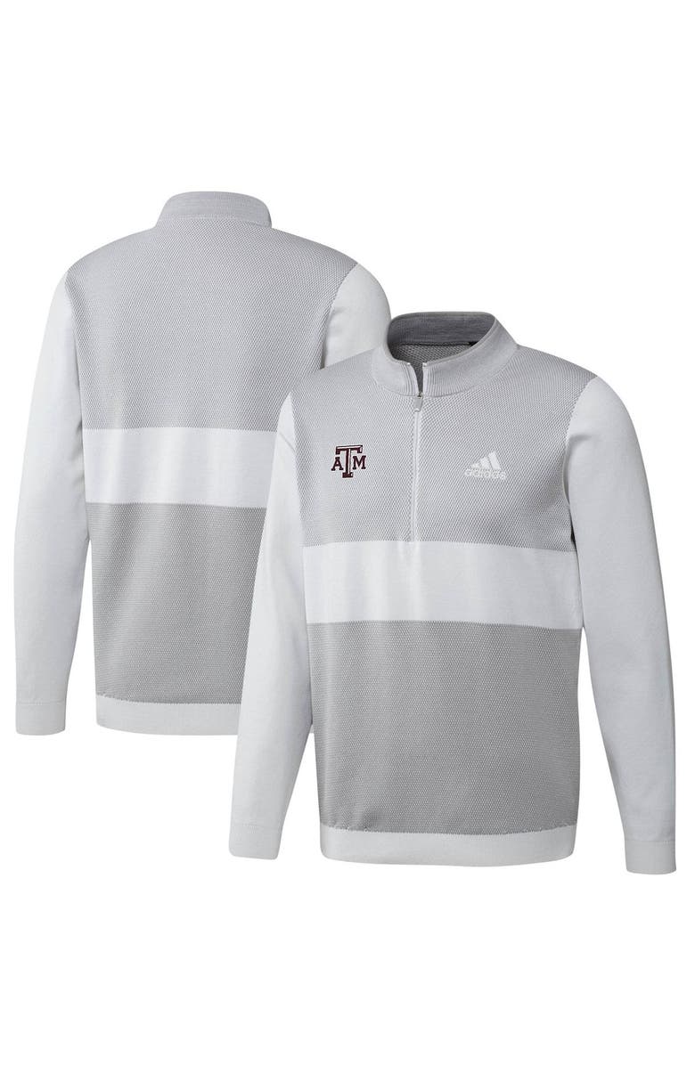 adidas Men's adidas Gray Texas A&M Aggies Knit Quarter-Zip Jacket, Main, color, 