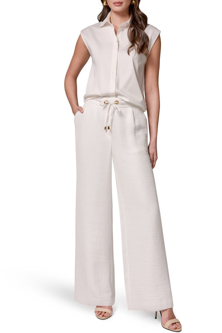 Crinkle Tie Waist Wide Leg Pants, Alternate, color, CREAM