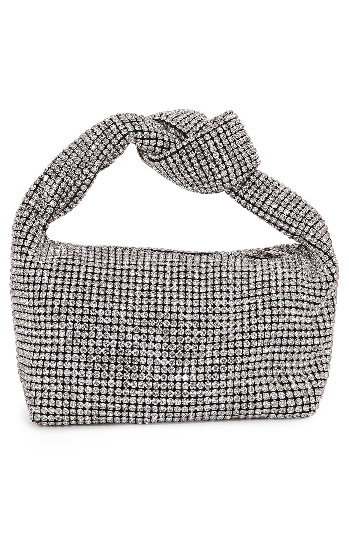 Knotted Handle Rhinestone Bag, Alternate, color, SILVER