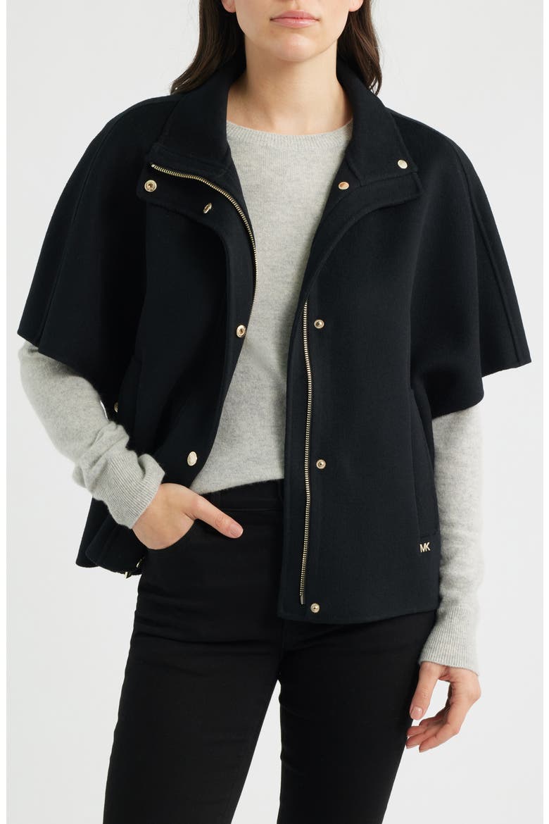 Double Face Wool Cape, Alternate, color, BLACK