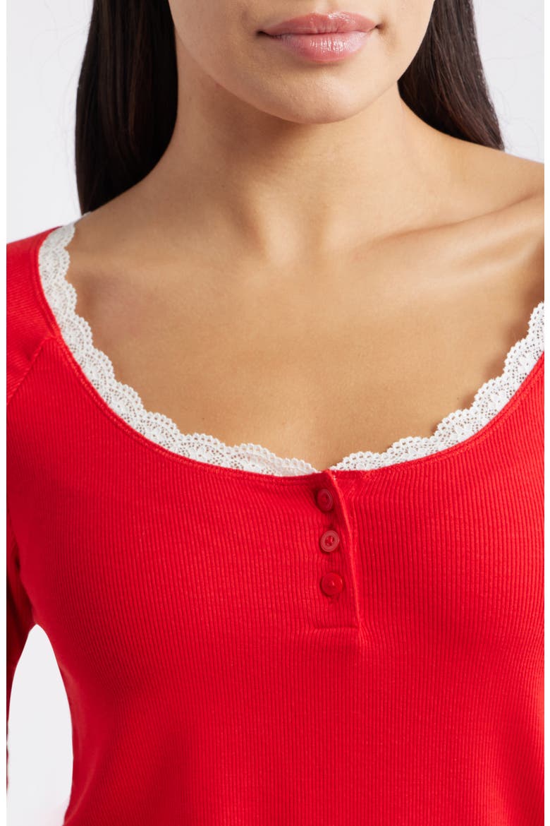 Daydream Lace Trim Rib Crop Top, Alternate, color, RED SALSA