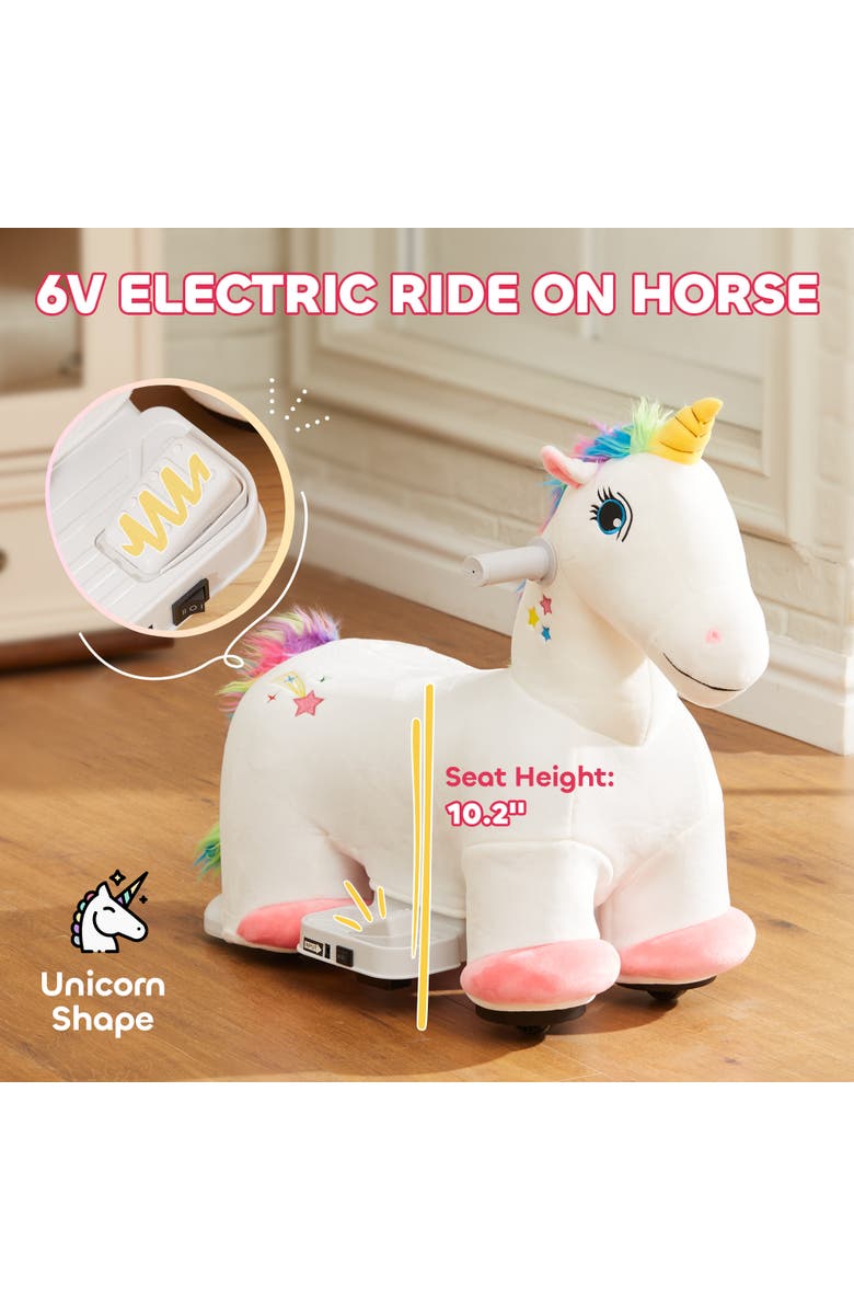 Qaba 6V Ride on Unicorn with Music, Forward, Foot Pedal, Alternate, color, White