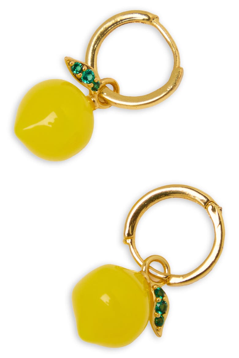 Lemon Charm Huggie Earrings, Alternate, color, YELLOW