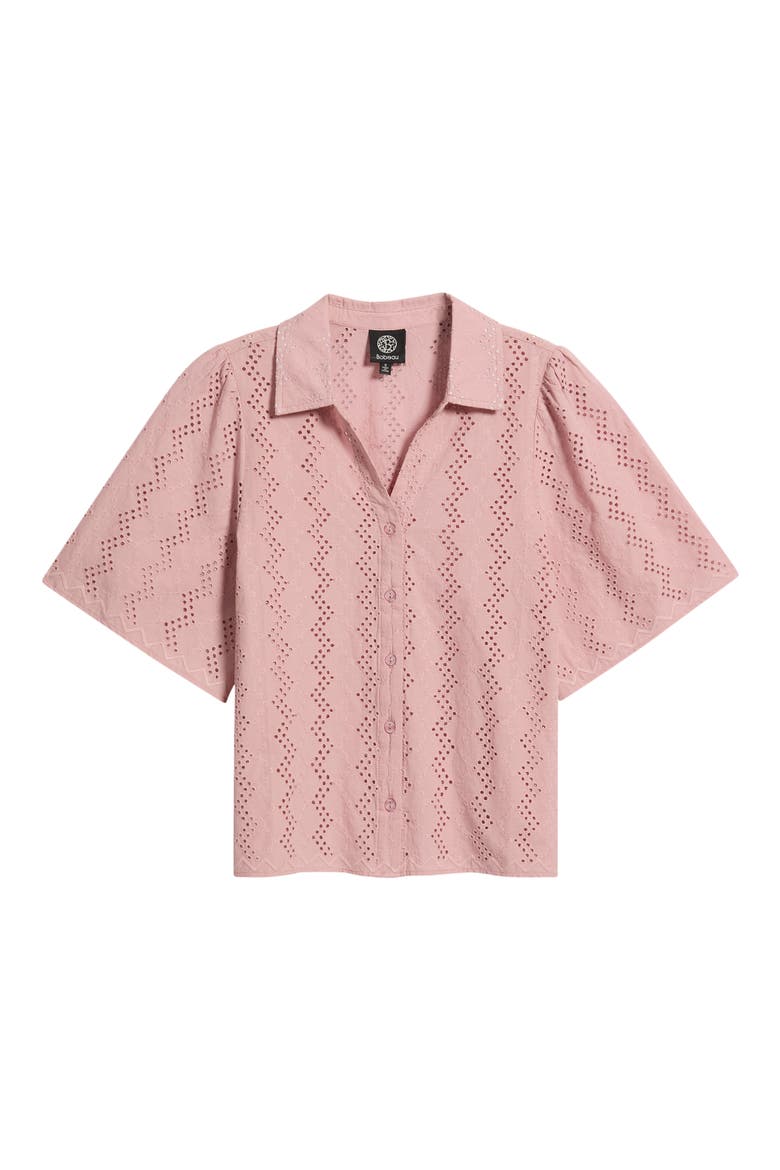 Eyelet Embroidered Button-Up Shirt, Alternate, color, DUSTY PINK
