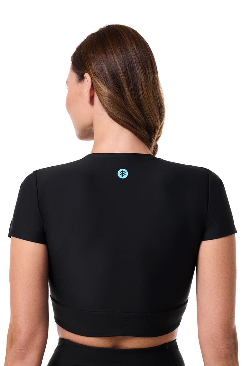 Women's Hibiscus Swim Crop Top, UPF 50+ Sun Protection, Alternate, color, Black