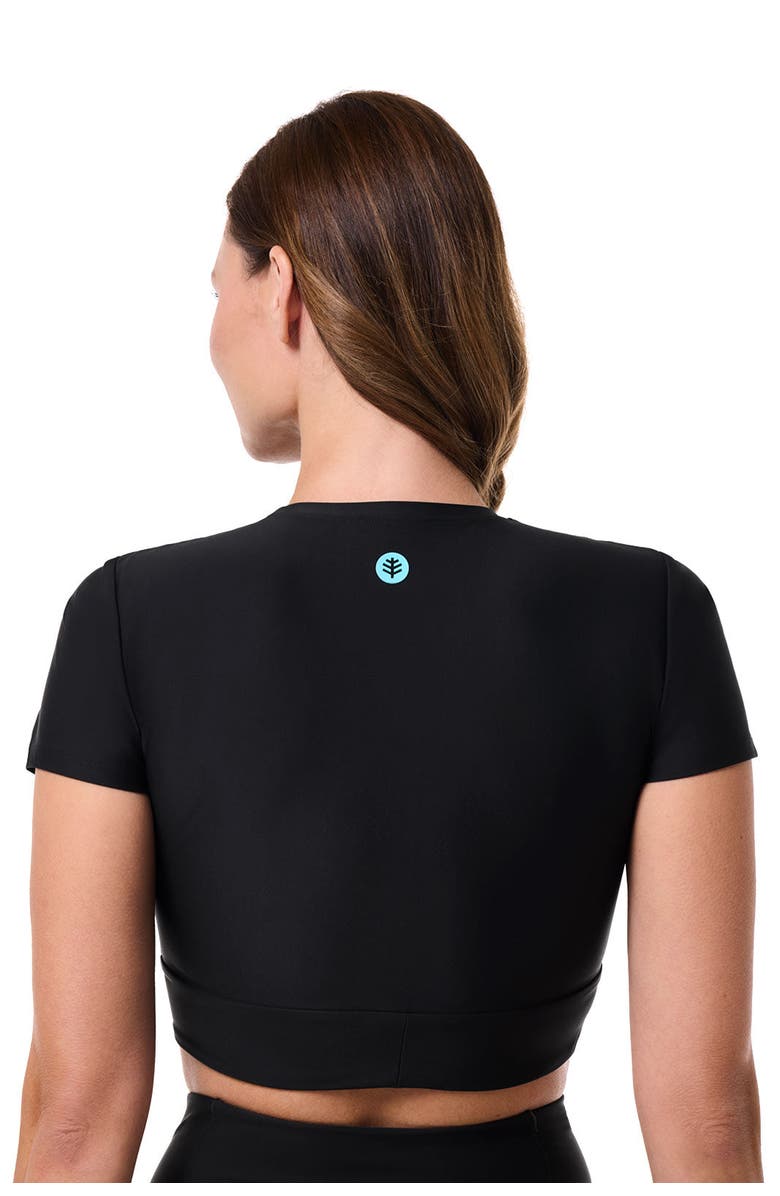 Coolibar Women's Swim Crop Top - UPF 50+ Sun Protection - Hibiscus, Alternate, color, Black
